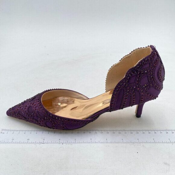 XYD Dark Purple Pointed Toe D'Orsay Kitten Low Heel Rhinestone Stud Wedding Pump - Picture 2 of 8
